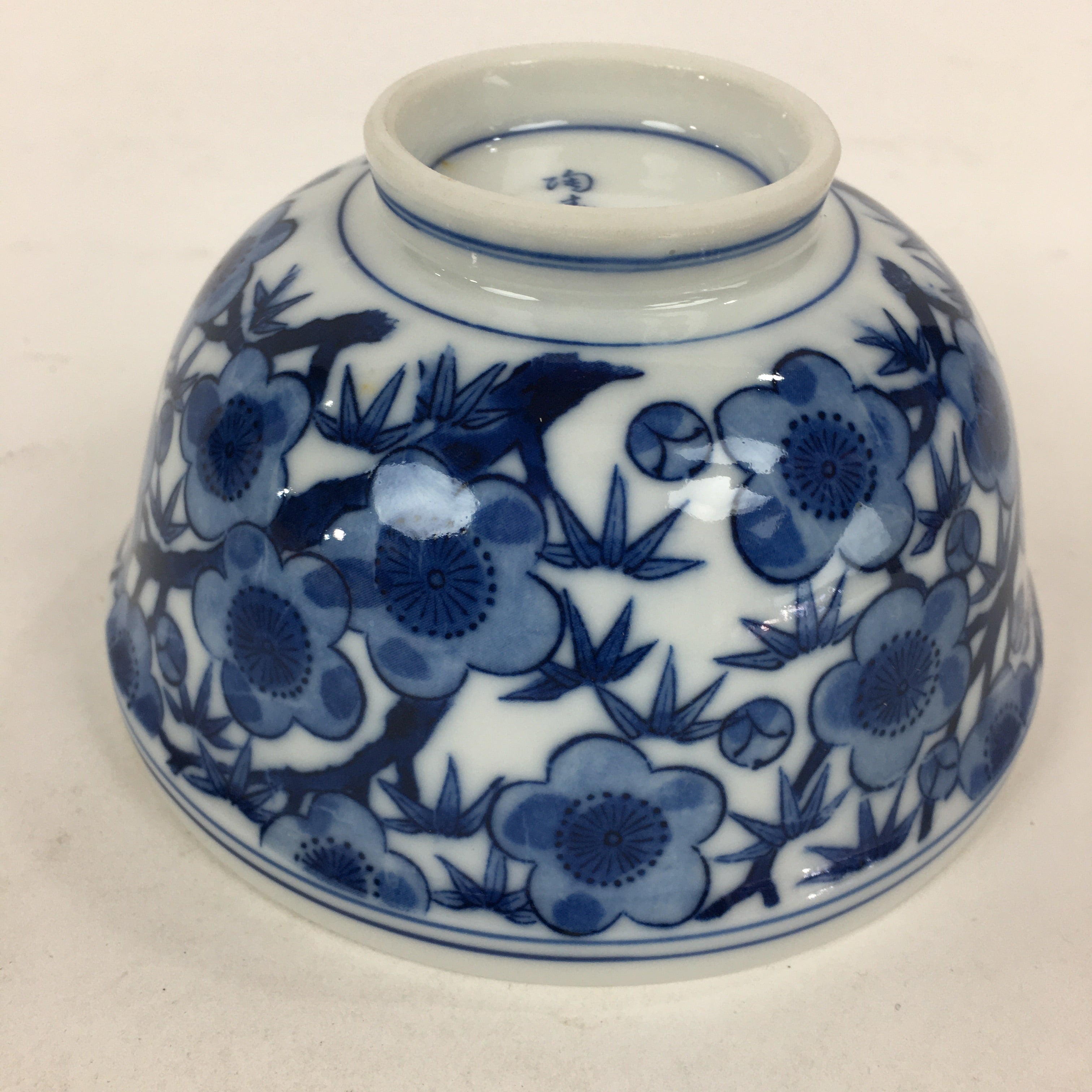 Japanese Lidded Rice Bowl Vtg Blue White Sometsuke Porcelain Floral QT148