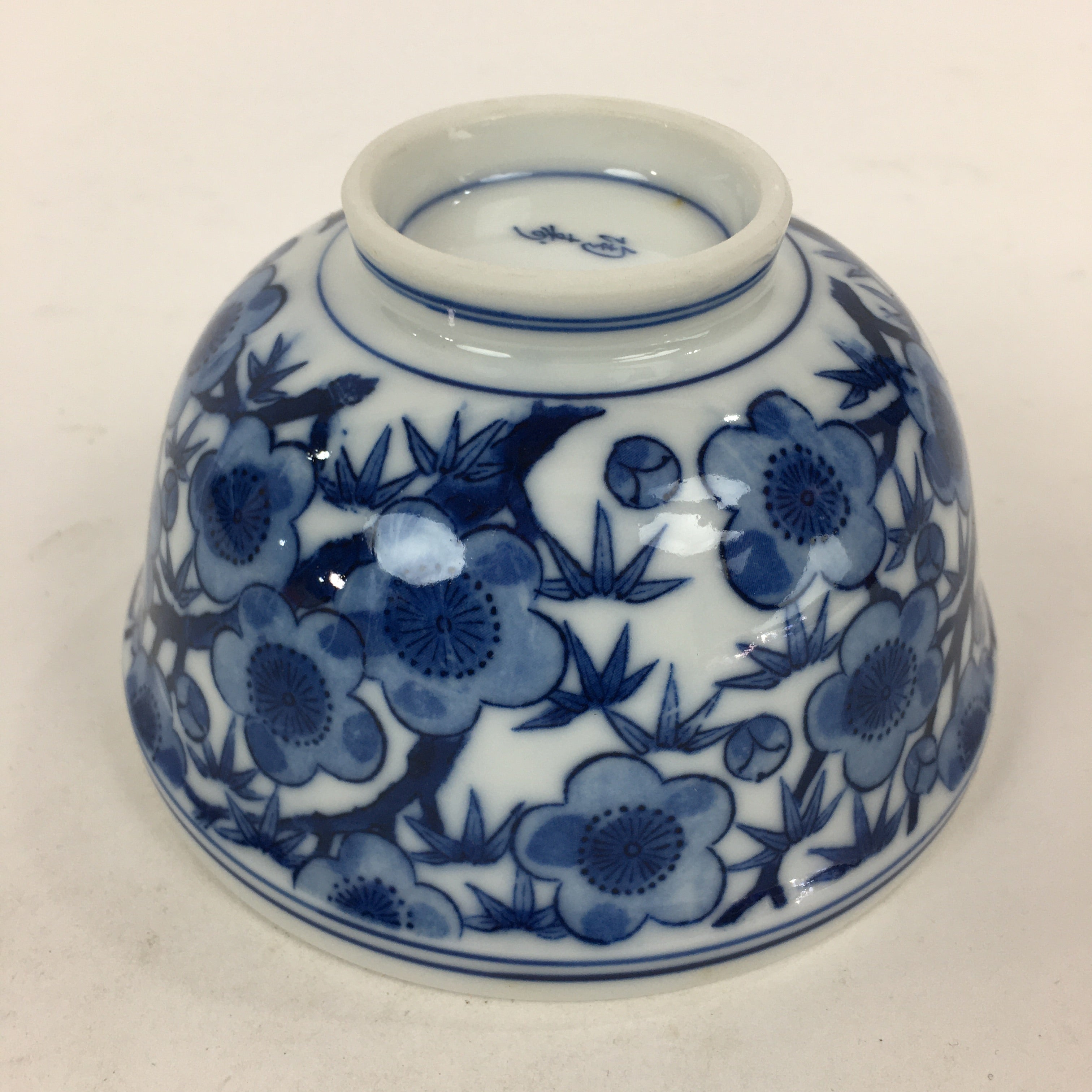 Japanese Lidded Rice Bowl Vtg Blue White Sometsuke Porcelain Floral QT148