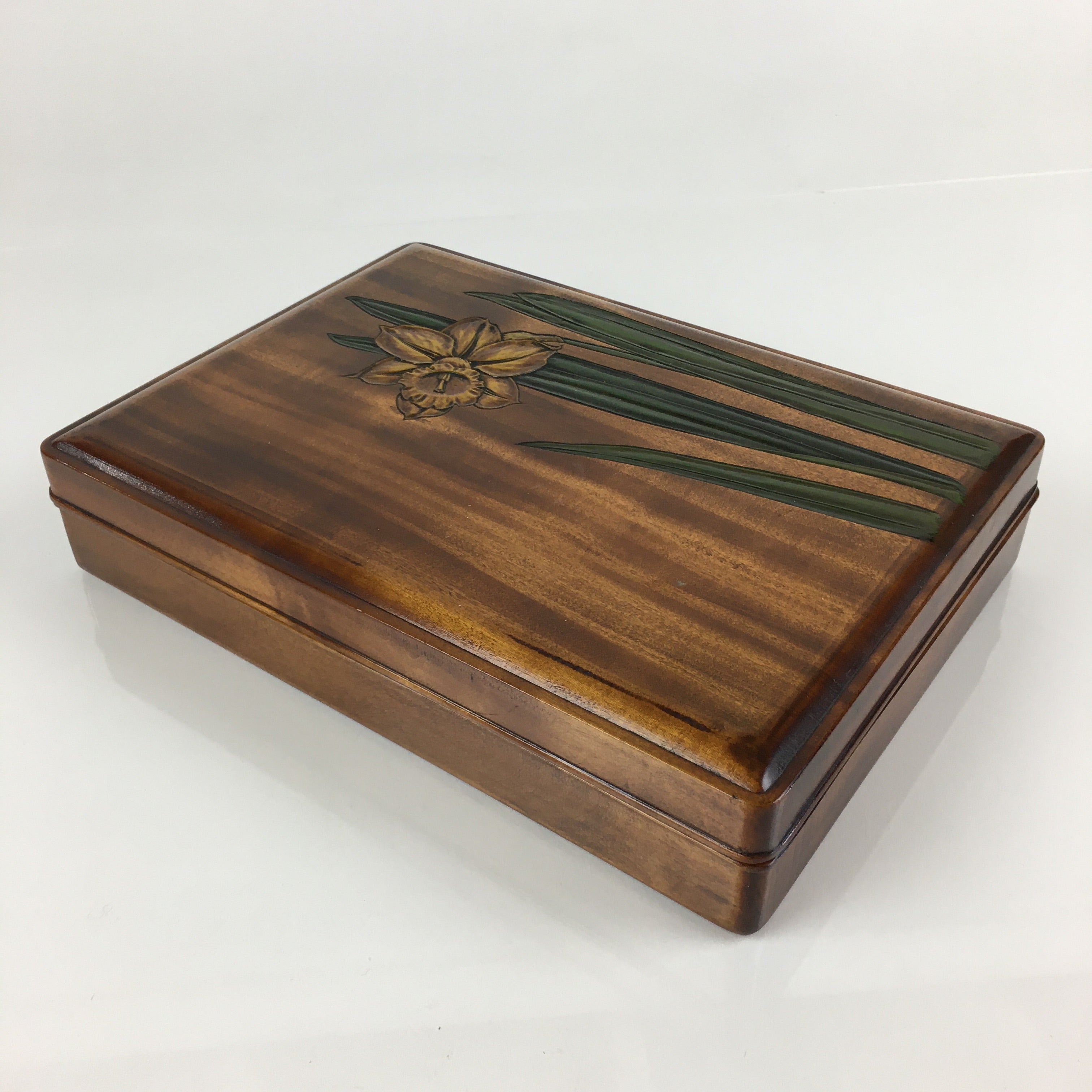 Japanese Lidded Wooden Trinket Box Vtg Lacquerware Document box Fumibako UR800