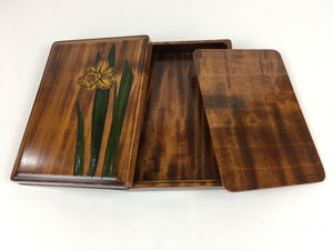 Japanese Lidded Wooden Trinket Box Vtg Lacquerware Document box Fumibako UR800