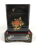 Japanese Lunch Box Jubako And Stand Vtg Black Gold Makie Abalone PX610