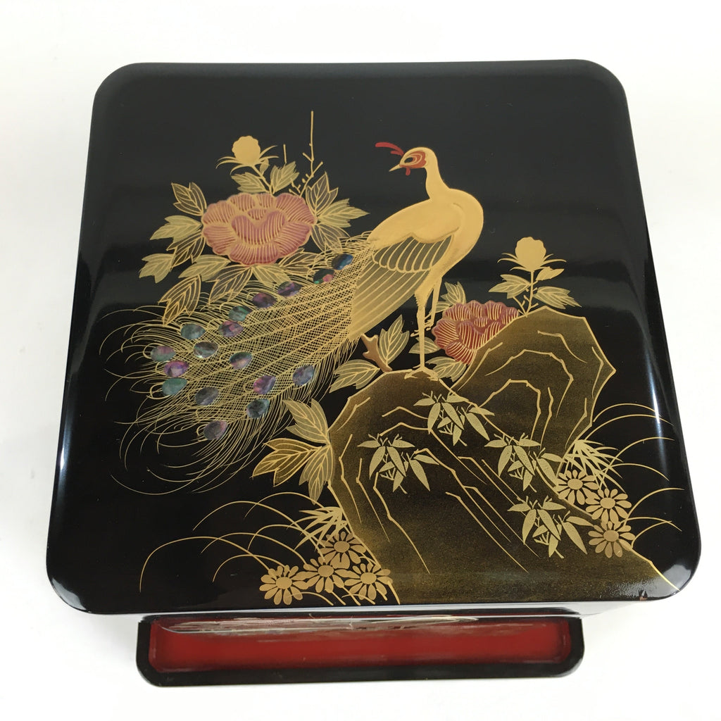 Japanese Lunch Box Jubako And Stand Vtg Black Gold Makie Abalone PX610