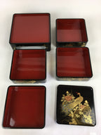 Japanese Lunch Box Jubako And Stand Vtg Black Gold Makie Abalone PX610