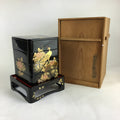 Japanese Lunch Box Jubako And Stand Vtg Black Gold Makie Abalone PX610
