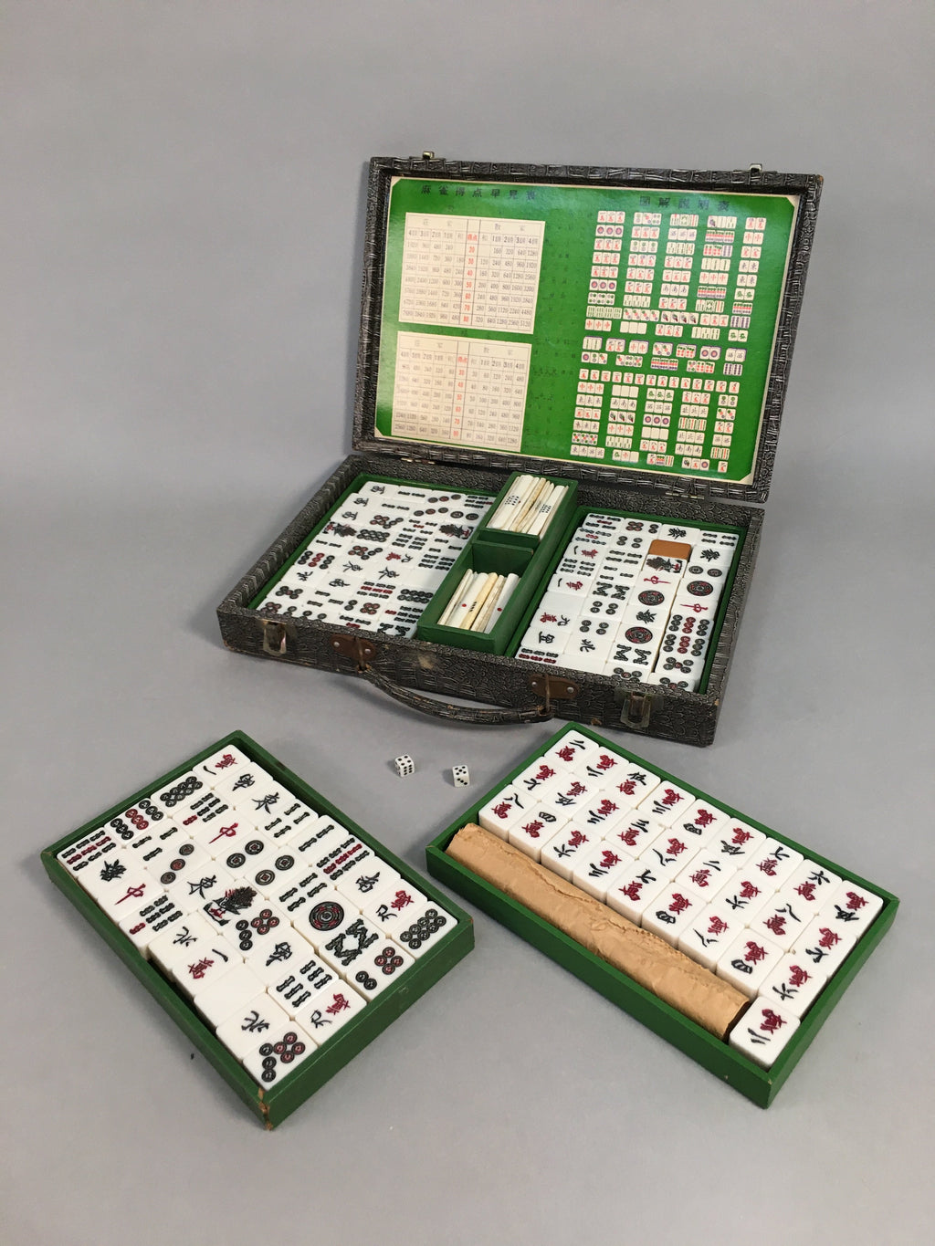 Japanese Mahjong Set Vtg Traditional Tile Game Handle Case JK174