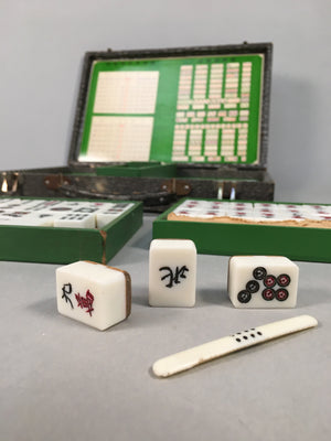 Japanese Mahjong Set Vtg Traditional Tile Game Handle Case JK174