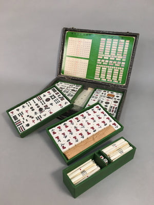 Japanese Mahjong Set Vtg Traditional Tile Game Handle Case JK174