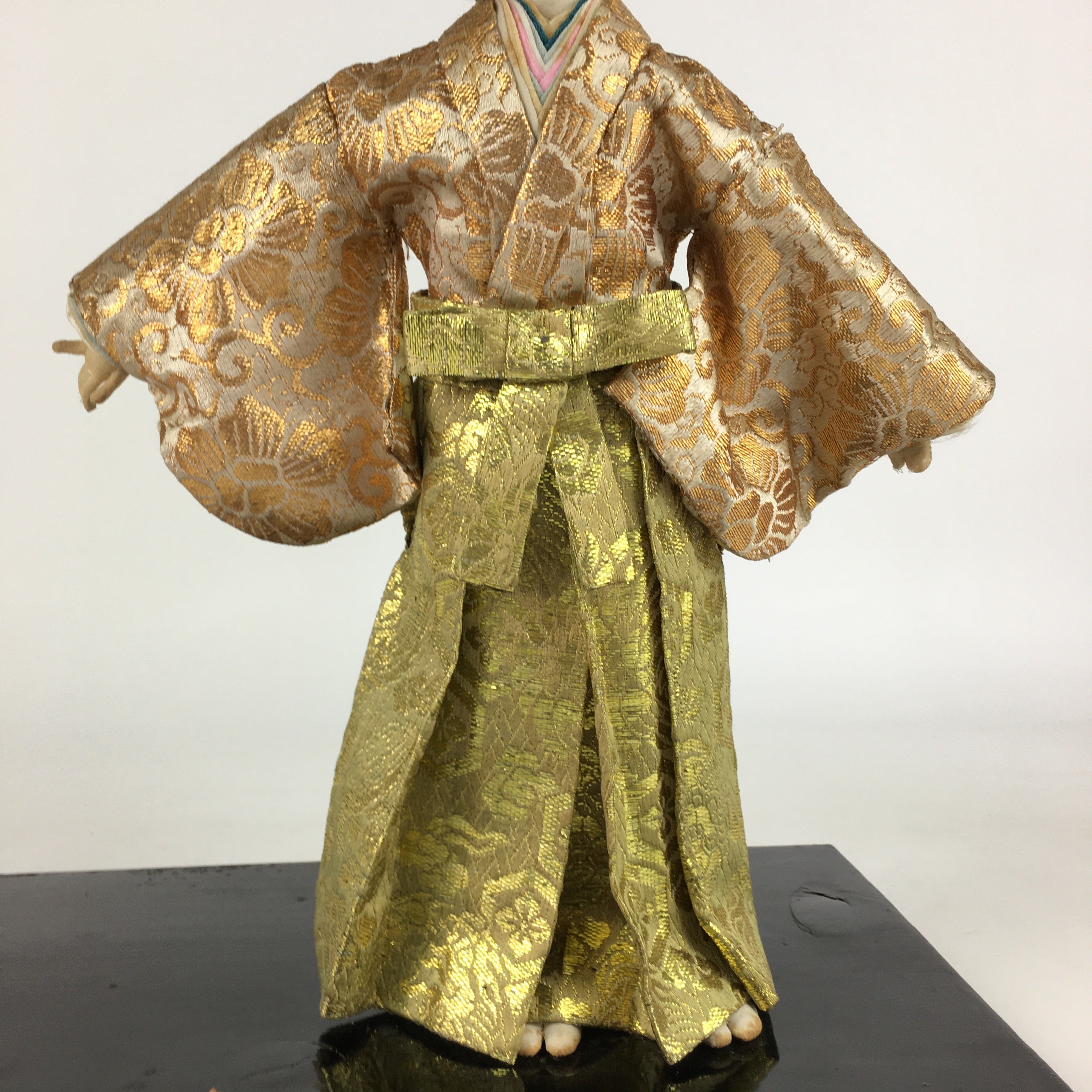 Japanese Man Hina Doll Vtg Figurine Fabric Golden Kimono Ningyo BD798
