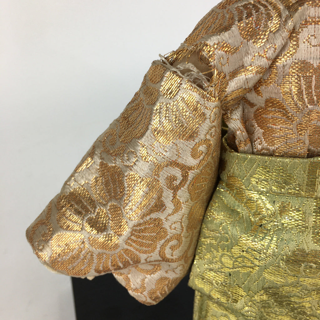 Japanese Man Hina Doll Vtg Figurine Fabric Golden Kimono Ningyo BD798