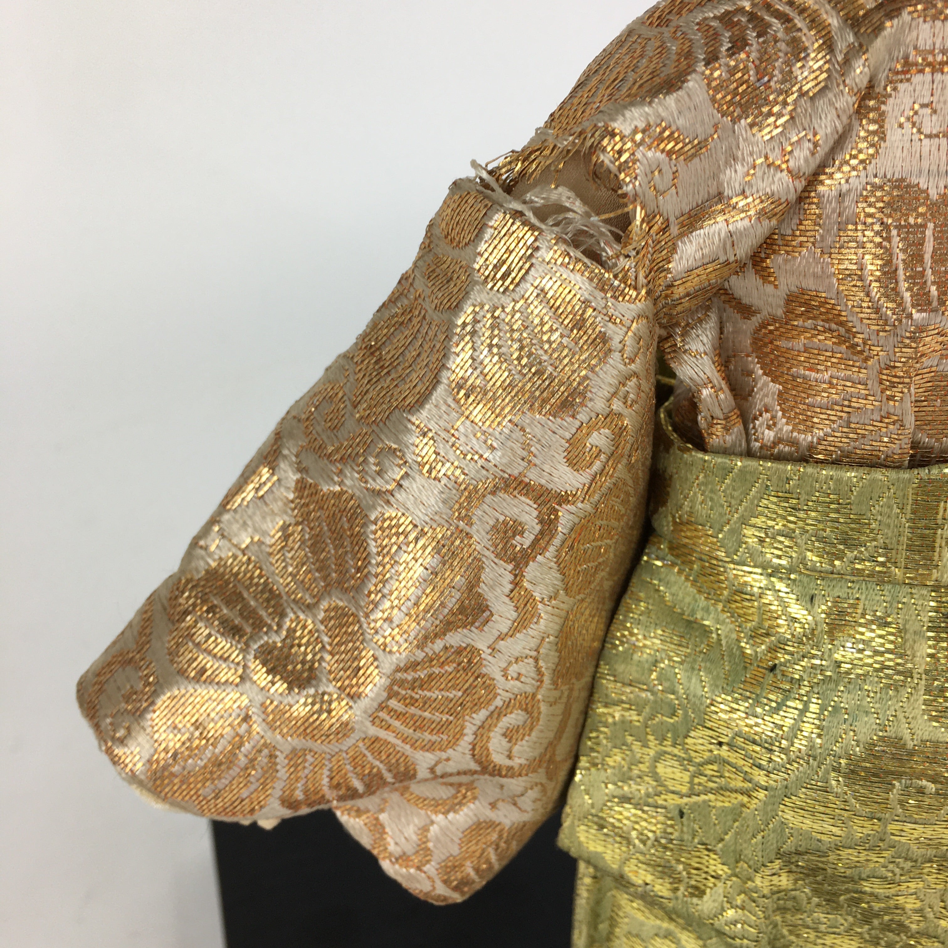 Japanese Man Hina Doll Vtg Figurine Fabric Golden Kimono Ningyo BD798