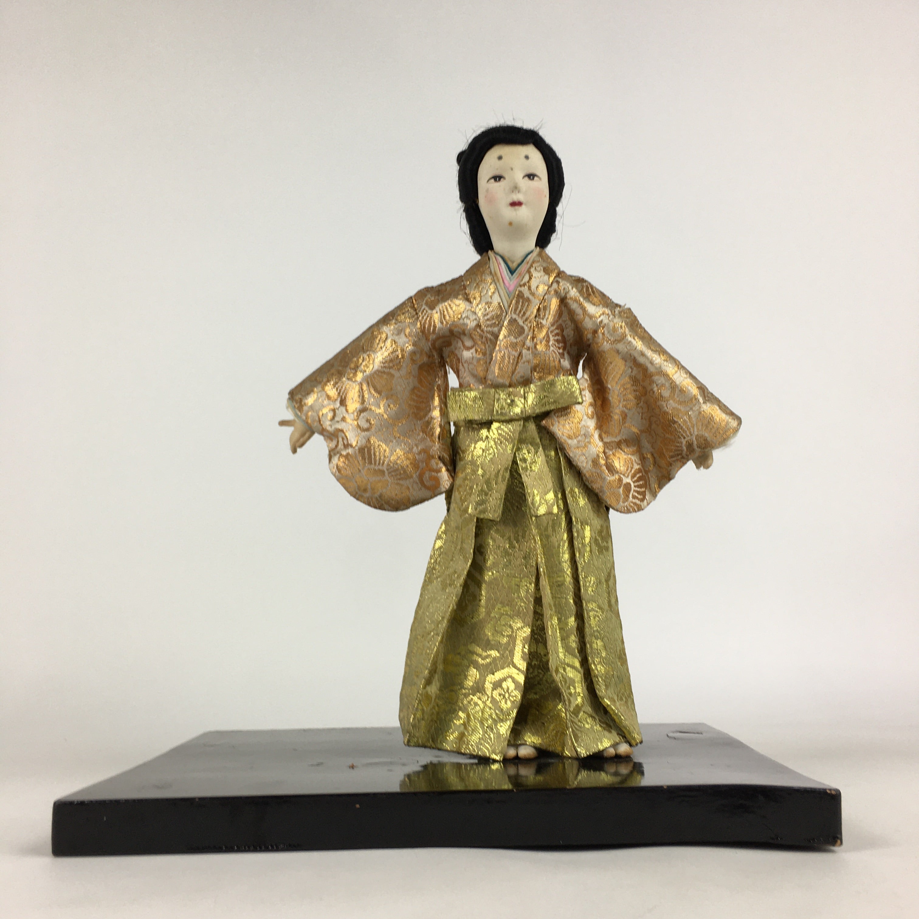Japanese Man Hina Doll Vtg Figurine Fabric Golden Kimono Ningyo BD798