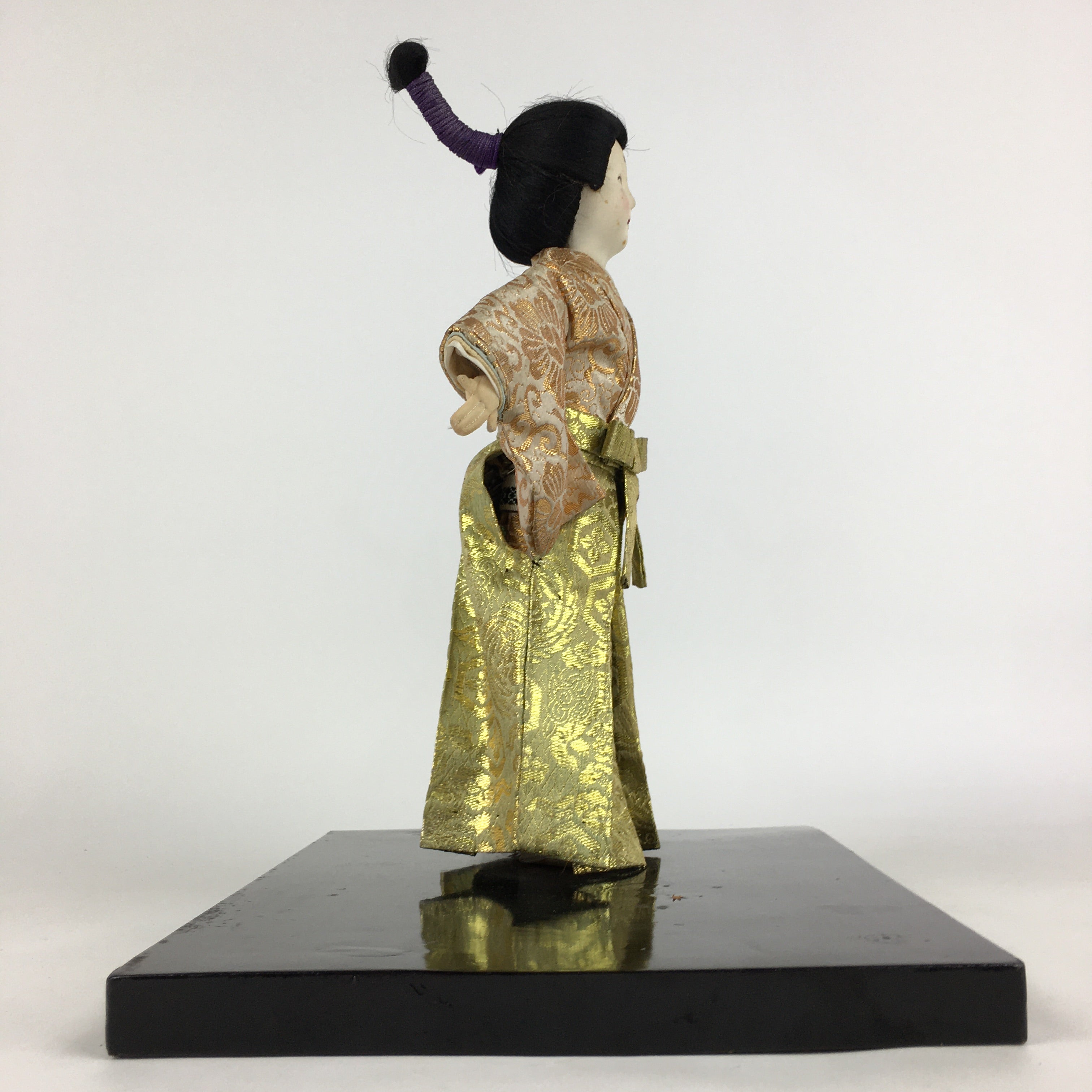 Japanese Man Hina Doll Vtg Figurine Fabric Golden Kimono Ningyo BD798