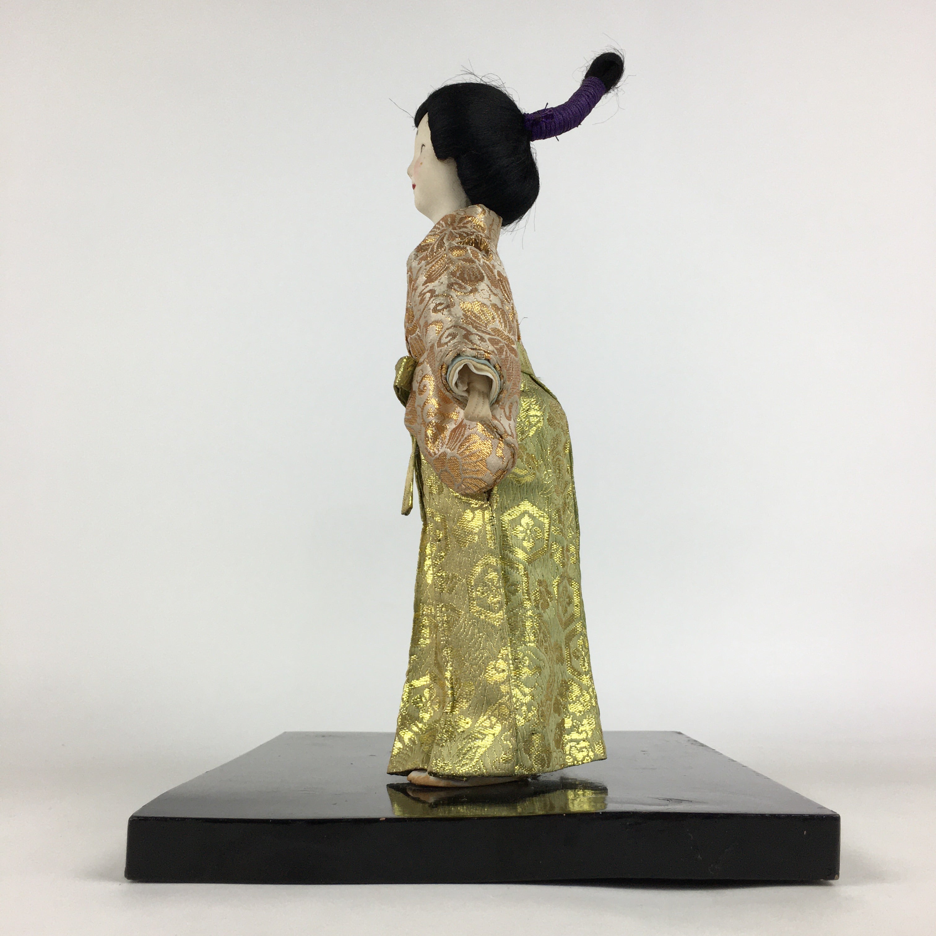 Japanese Man Hina Doll Vtg Figurine Fabric Golden Kimono Ningyo BD798