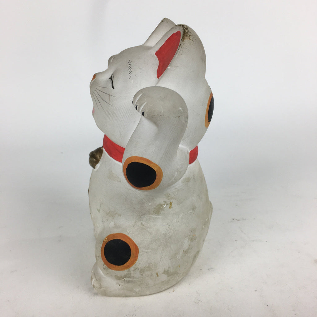 Japanese Manekineko Piggy bank Vtg Plaster Beckoning Cat Lucky Charm White BD730