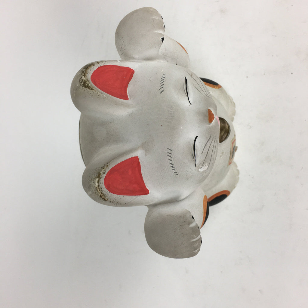 Japanese Manekineko Piggy bank Vtg Plaster Beckoning Cat Lucky Charm White BD730