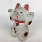 Japanese Manekineko Piggy bank Vtg Plaster Beckoning Cat Lucky Charm White BD730