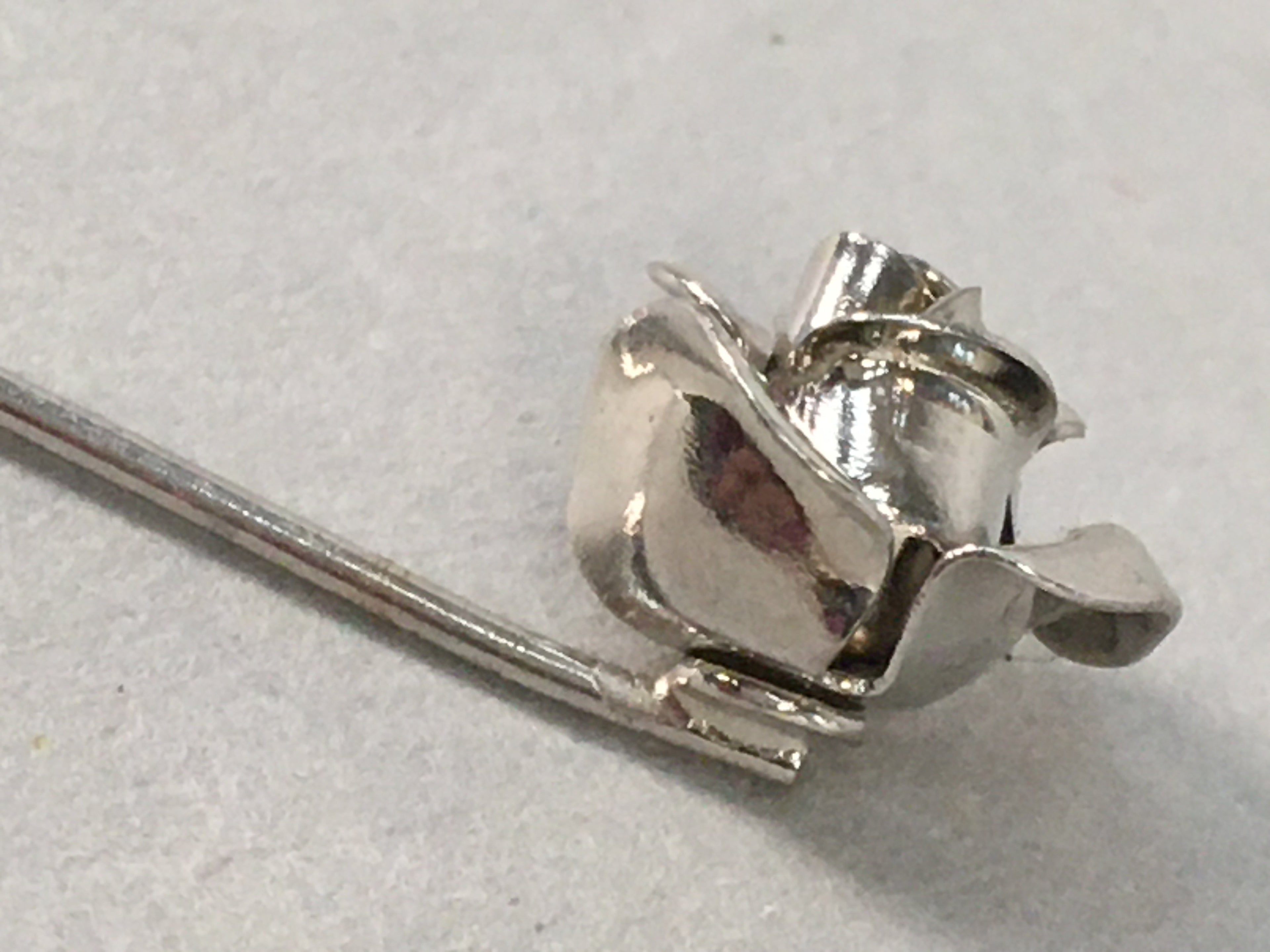Japanese Metal Brooch Vtg Badge Pin Flower Rose 3-Dimensional 3D Silver JK106