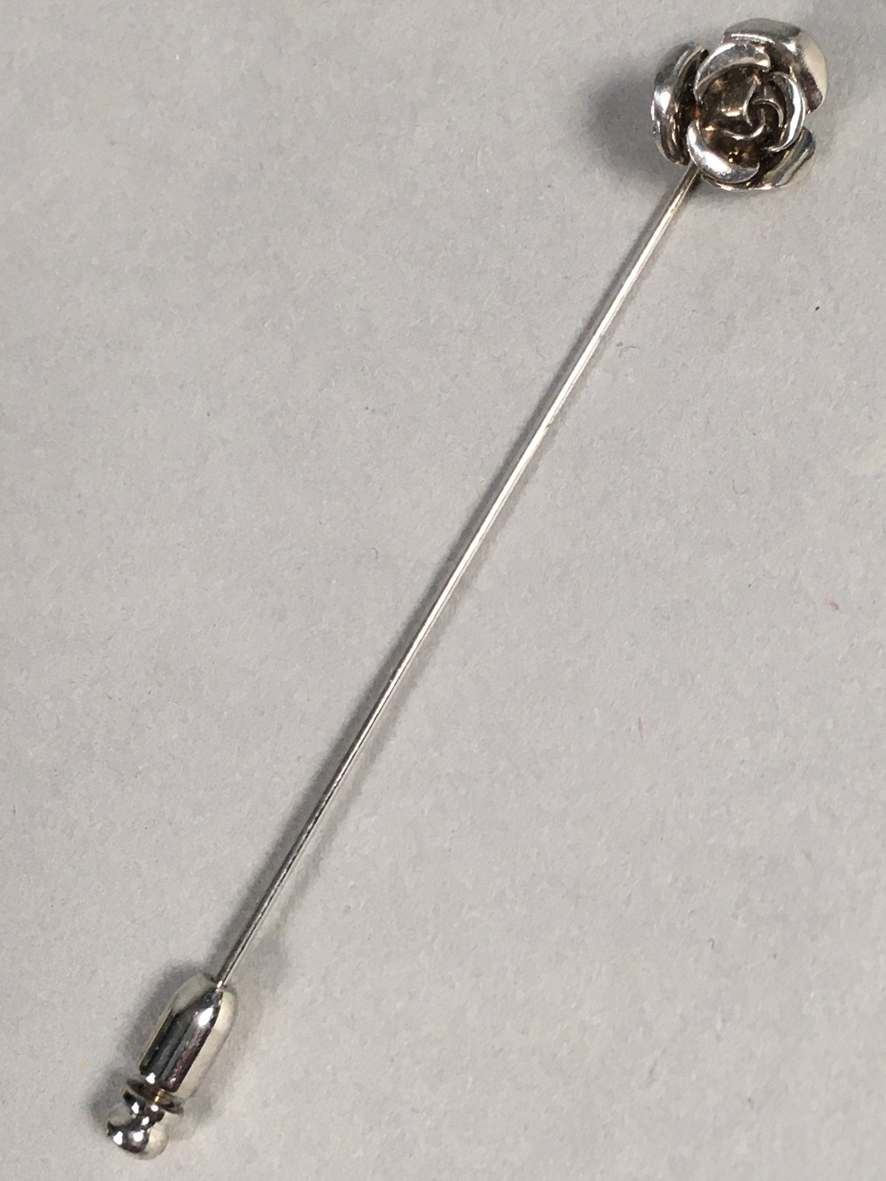 Japanese Metal Brooch Vtg Badge Pin Flower Rose 3-Dimensional 3D Silver JK106
