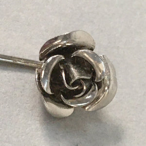 Japanese Metal Brooch Vtg Badge Pin Flower Rose 3-Dimensional 3D Silver JK106