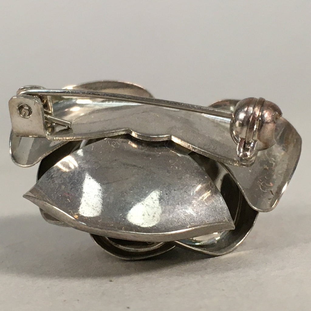 Japanese Metal Brooch Vtg Badge Pin Flower Rose 3-Dimensional 3D Silver JK82