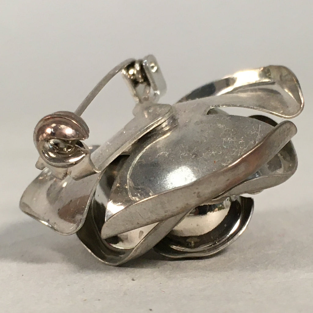 Japanese Metal Brooch Vtg Badge Pin Flower Rose 3-Dimensional 3D Silver JK82