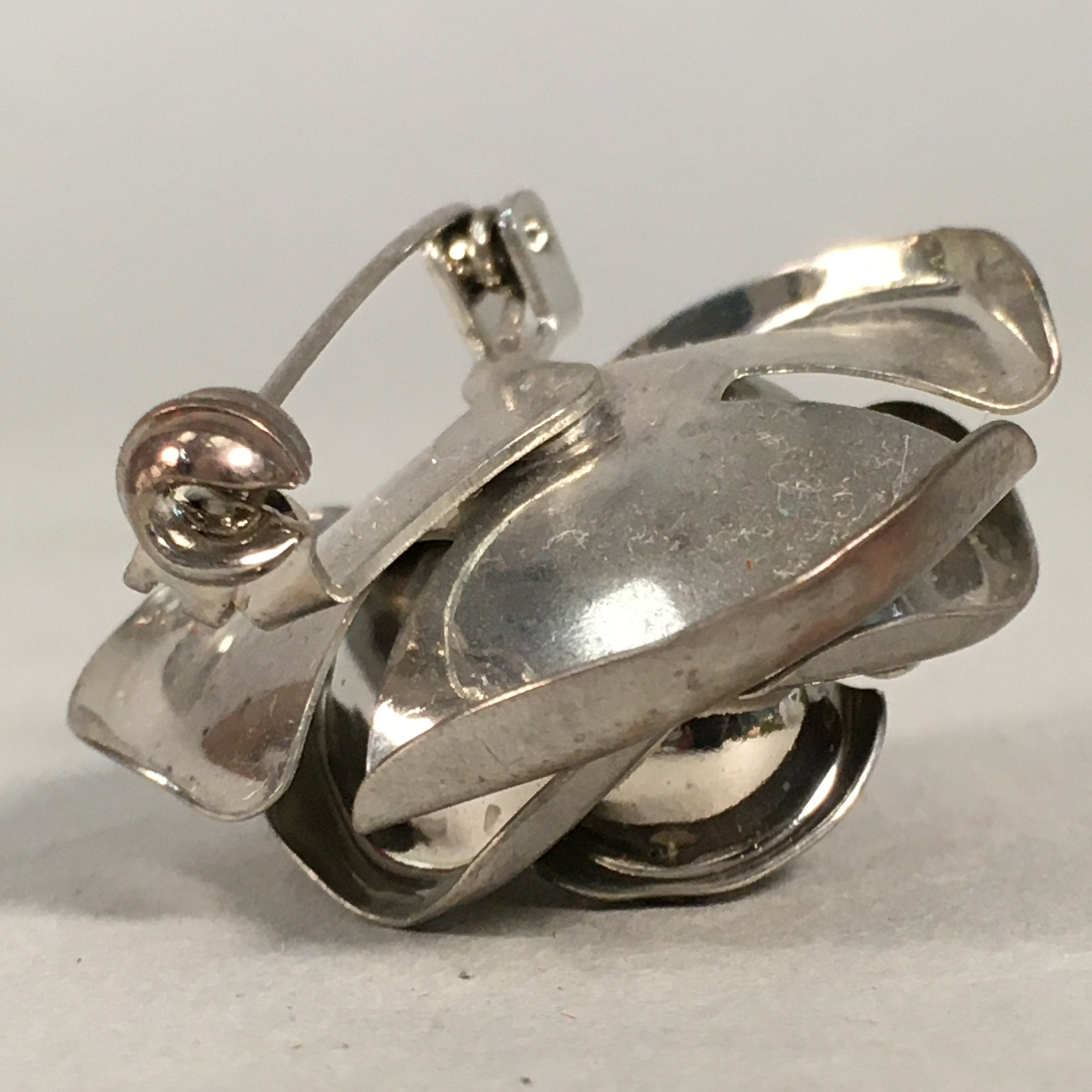 Japanese Metal Brooch Vtg Badge Pin Flower Rose 3-Dimensional 3D Silver JK82