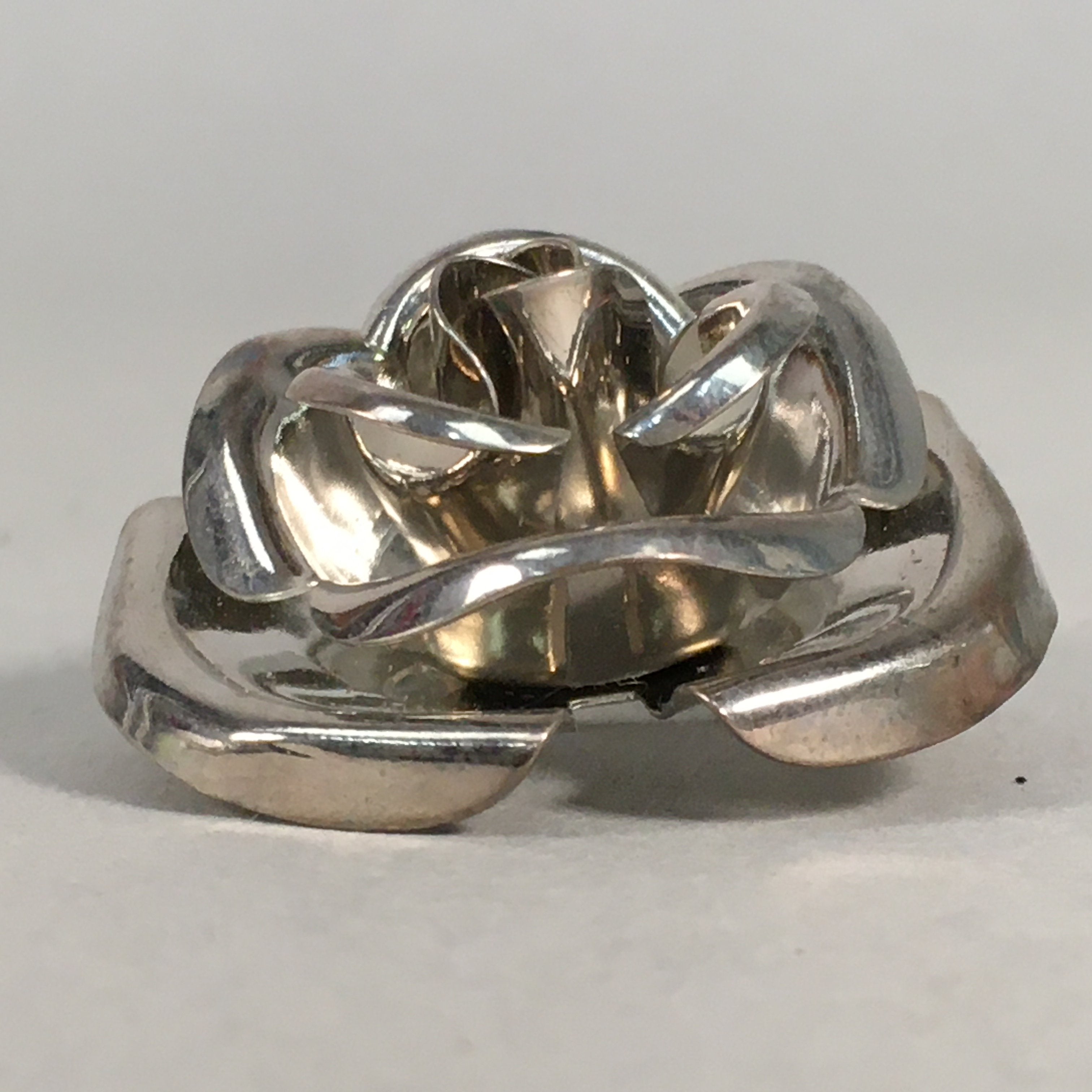 Japanese Metal Brooch Vtg Badge Pin Flower Rose 3-Dimensional 3D Silver JK82