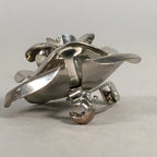 Japanese Metal Brooch Vtg Badge Pin Flower Rose 3-Dimensional 3D Silver JK82