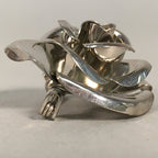 Japanese Metal Brooch Vtg Badge Pin Flower Rose 3-Dimensional 3D Silver JK82