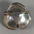 Japanese Metal Brooch Vtg Badge Pin Flower Rose 3-Dimensional 3D Silver JK82