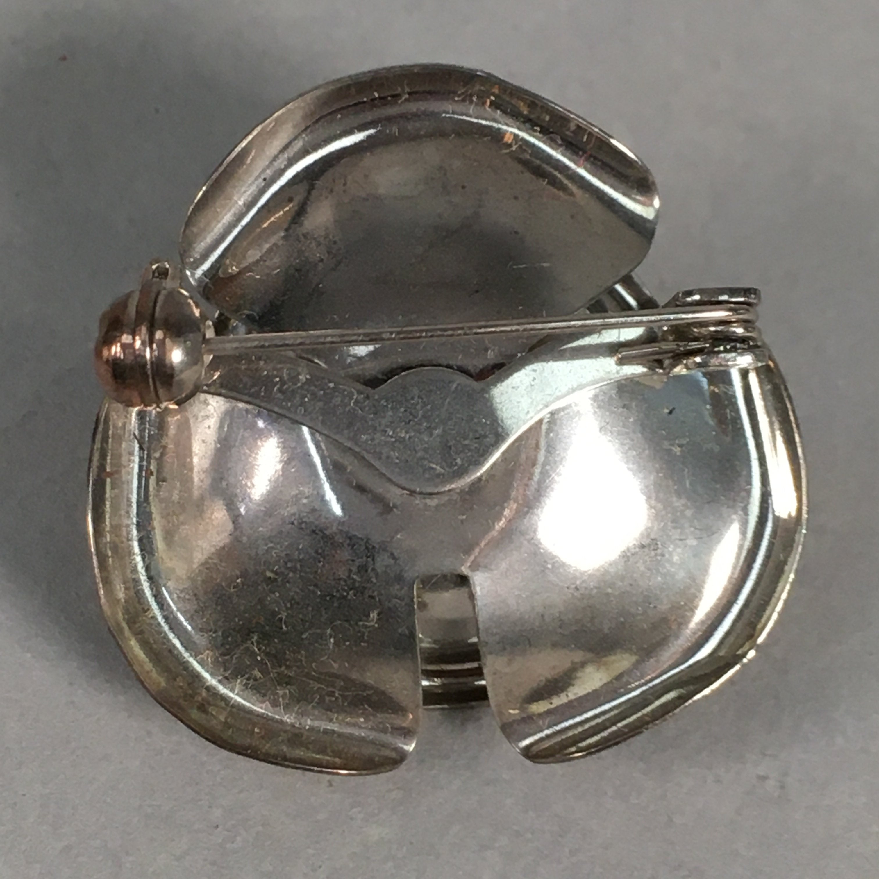 Japanese Metal Brooch Vtg Badge Pin Flower Rose 3-Dimensional 3D Silver JK82