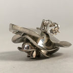 Japanese Metal Brooch Vtg Badge Pin Flower Rose 3-Dimensional 3D Silver JK82