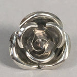 Japanese Metal Brooch Vtg Badge Pin Flower Rose 3-Dimensional 3D Silver JK83