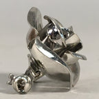 Japanese Metal Brooch Vtg Badge Pin Flower Rose 3-Dimensional 3D Silver JK83