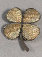 Japanese Metal Brooch Vtg Badge Pin Four-Leaf Clover Lucky JK63