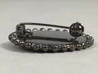 Japanese Metal Brooch Vtg Badge Pin Round Flower Frame Gray Silver JK94