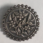 Japanese Metal Brooch Vtg Badge Pin Round Flower Frame Gray Silver JK94