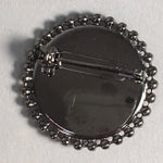 Japanese Metal Brooch Vtg Badge Pin Round Flower Frame Gray Silver JK94