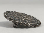 Japanese Metal Brooch Vtg Badge Pin Round Flower Frame Gray Silver JK94