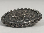 Japanese Metal Brooch Vtg Badge Pin Round Flower Frame Gray Silver JK94