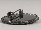 Japanese Metal Brooch Vtg Badge Pin Round Flower Frame Gray Silver JK94