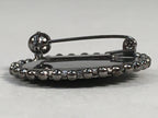 Japanese Metal Brooch Vtg Badge Pin Round Flower Frame Gray Silver JK94