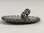 Japanese Metal Brooch Vtg Badge Pin Round Flower Frame Gray Silver JK94