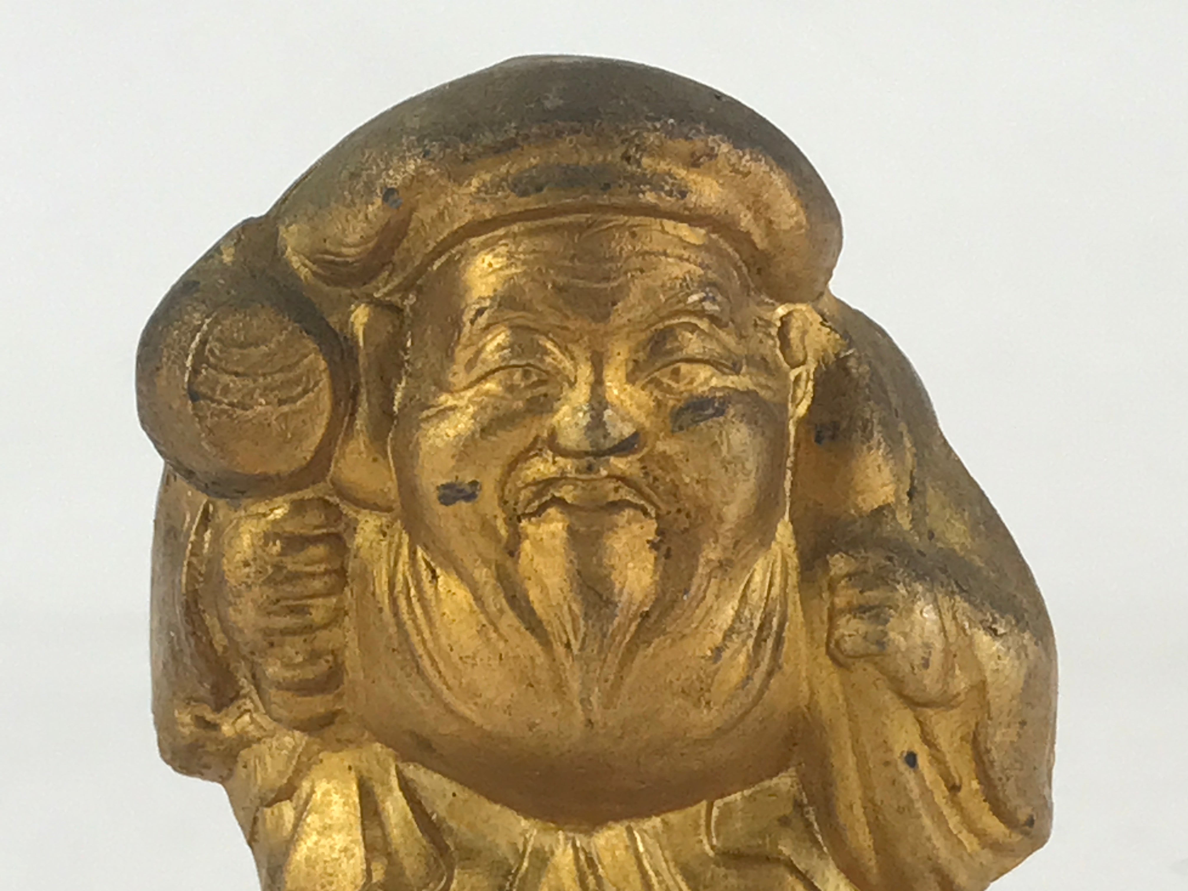 Japanese Metal Engraving Statue Gold Figurine Vtg 7 Lucky Gods Daikokuten BD863