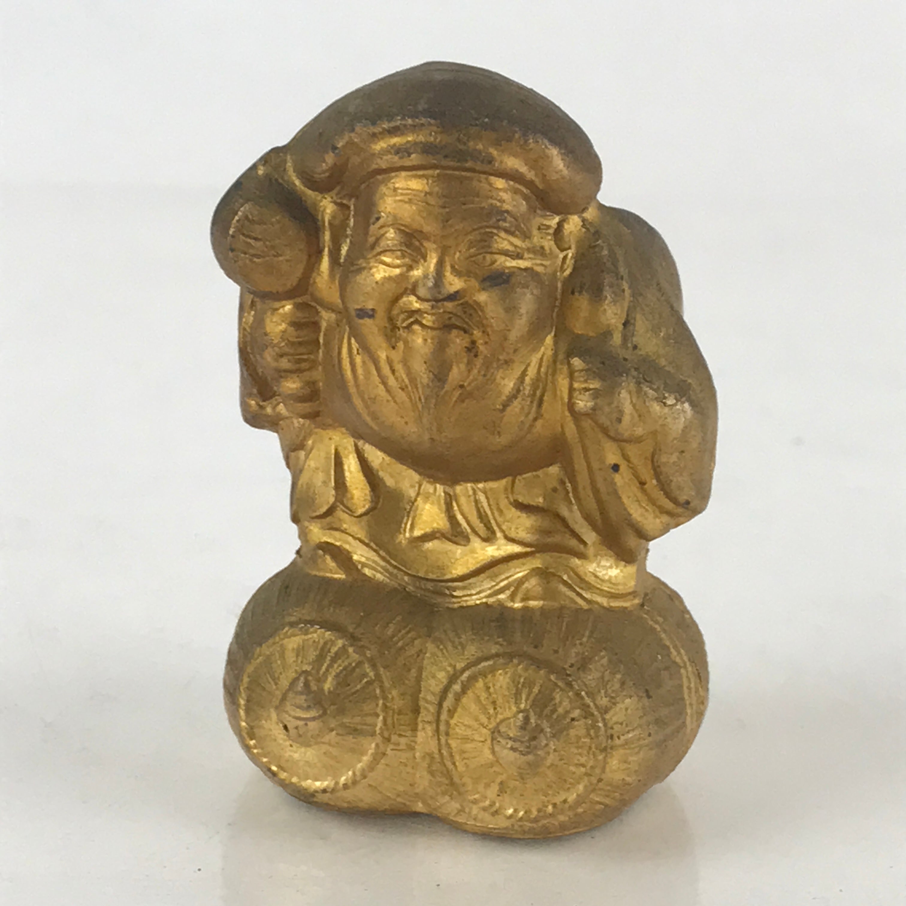 Japanese Metal Engraving Statue Gold Figurine Vtg 7 Lucky Gods Daikokuten BD863