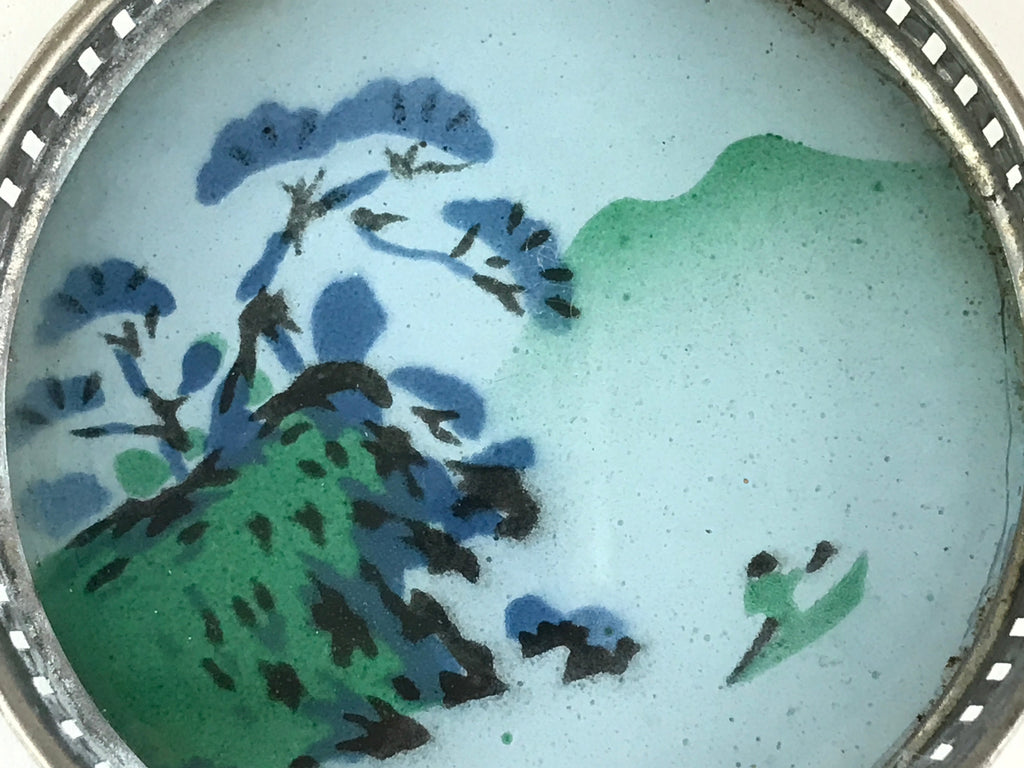 Japanese Metal Glass Fusuma Door Handle Vtg Mountain Scenery Accessory Case JK47