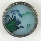 Japanese Metal Glass Fusuma Door Handle Vtg Mountain Scenery Accessory Case JK47