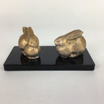 Japanese Metal Gold Rabbits Vtg Display Ornament Okimono Lacquered Board BD641