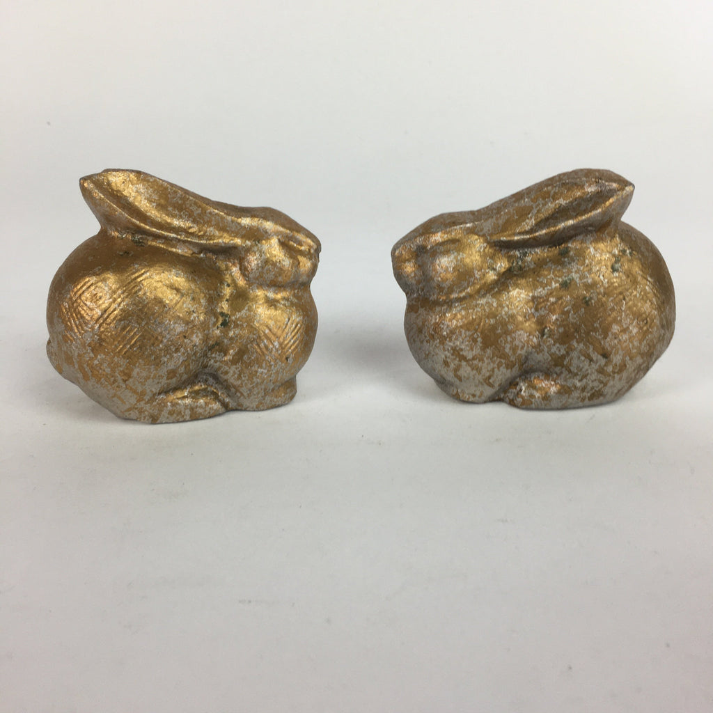 Japanese Metal Gold Rabbits Vtg Display Ornament Okimono Lacquered Board BD641