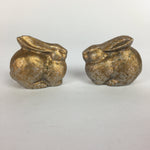 Japanese Metal Gold Rabbits Vtg Display Ornament Okimono Lacquered Board BD641